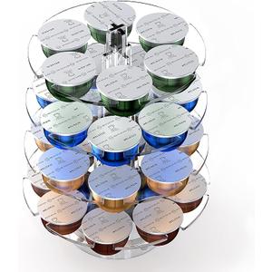 Genew Coffee Pods Holder Acrylic Carousel Stand Compatible with 28 Nespresso Vertuo Capsules And Dolce Gusto Capsules Storage Organizer for Small Countertop