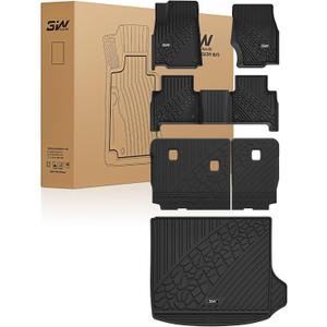 3W Floor Mats & Cargo Liner & Seatback Mats Fit for 2022-2025 2026 Jeep Grand Cherokee WL/4xe 5-Seat Only, (NOT for WK2 or L), TPE All Weather Heavy Duty Car Accessories