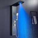 POPFLY Shower Panel Tower System with LED MIST & RAIN Shower Head, 2 Body Jets with LED, Tub Spout and Temperature Display, Water Powered Led Shower Tower Column Stainless Steel, Black