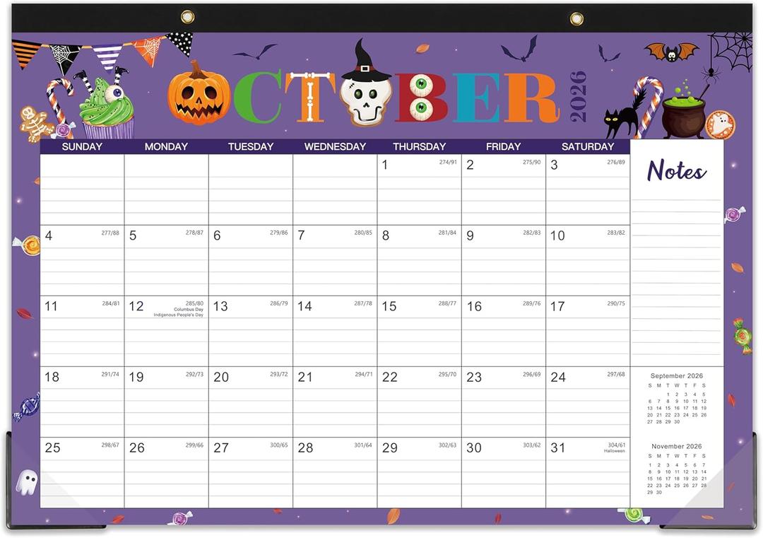 4 x 2026 Desk Calendar - 2026 Calendar from January 2026 to December 2026, 12" x 17", 12 Monthly Desk Calendar with Protector Corner- Holiday Design