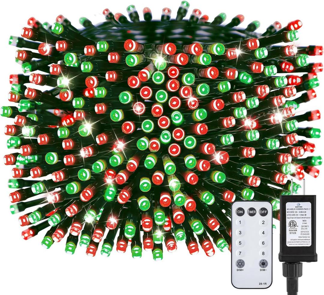 Minetom 1000 LED Christmas Tree Lights, 328 FT Green Wire LED Decorative Fairy Lights with Remote & 8 Modes, Waterproof for Outdoor Xmas Holiday Party Garden Wedding Home Decor, Red  Green
