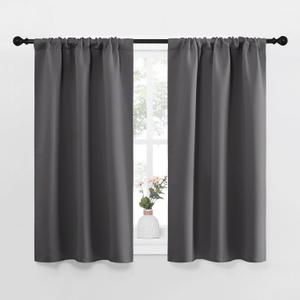 NICETOWN Grey Window Curtains for Bedroom - Home Decoration Thermal Insulated Rod Pocket Blackout Blinds & Drapes for Small Windows (Gray, 2 Panels, W29 x L40 -Inch)
