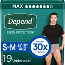 Depend Fresh Protection Adult Diapers, Incontinence Underwear for Men, Disposable, Maximum, Small/Medium, Grey, 19 Count