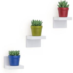 RICHER HOUSE 3-Pack Small Floating Shelves for Wall, 4 Inch Plastic Display Ledges for Mini Decor, Compact Style Small Wall Shelf with 2 Types of Installation (White - 3 Pcs)