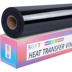RENLITONG Black Iron on Vinyl 12Inch by 50ft Roll Heat Transfer Vinyl for T-Shirt Black HTV Rolls for All Cutter Machine - Easy to Cut & Weed for Heat Transfer Design