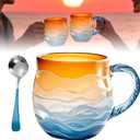 Sea Glass Sundown Mug 12 Oz, Handcrafted Ocean Wave Pattern Coastal Beach Themed Mug, Unique Textured Artistic Drinkware for Coffee Tea Gift for Ocean Beach Surf Lovers