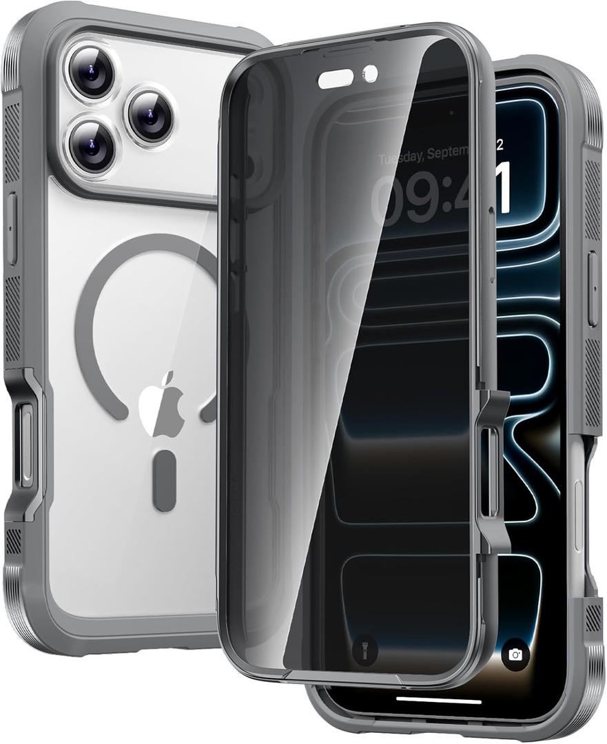 Diaclara Magnetic Designed for iPhone 17 Pro Max Case Full Body Bumper,[Compatible with MagSafe] Military Drop Proof Cover with Built-in Privacy Screen Protector,Grey Titanium
