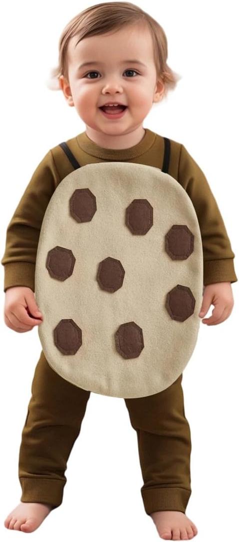 Toddler Cookie Halloween Outfits Long Sleeve Sweatshirt and Pants with Biscuit Set Baby Halloween Clothes (12-18 Months, Coffee)