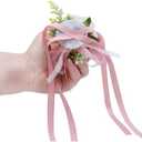 2 x Rikyo 2 Pack Flower Wrist Corsage Boutonniere Set,3" Artificial Rose Carnation Wrist Corsage and Men Boutonniere Set,DIY Silk Flower for Wedding Flowers Accessories Prom Suit Decor (Pink)