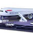 British B777 Airplane Model 1/157 Scale British B777 Model Plane with LED Lights and Airport Scene Accessories Ideal Display and Gift