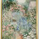 AIMAILON Vintage Gold Canvas Wall Art Framed Decor for Bedroom Living Room Abstract Nature Theme Spring Atmosphere Picture Colorful Flower Cottagecore Print Artwork Desktop Decor 12x18 (Green Garden)