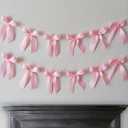 Pink Bow Hanging Garlands, 2pcs Satin Ribbon Bowtie Banners, Bow Knot Party Hanging Swirls Streamers Decorations for Girls Coquette Birthday, Wedding, Bridal Shower, Engagement Supplies