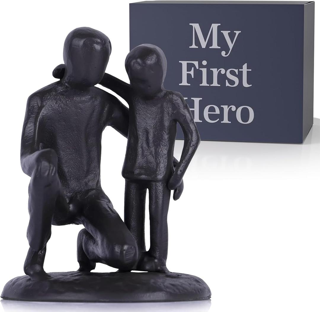 Iron Father and Son Sculpture,Sentimental Gifts for Dad,Meaningful Birthday Gifts for Father Son,Coolest Presents on Father's Day,Black Figurines,Metal Memorial Gifts for Loss