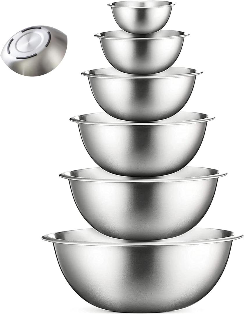 COOK WITH COLOR Stainless Steel Mixing Bowls Set - Nesting Bowls, 6 Pieces, Silver with Non Slip Bottom