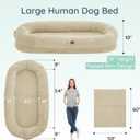 Human Dog Bed for Adult - Luxury Faux Fur Giant Size Dog Bed with Portable Handle, Egg Orthopedic Foam Bed with Blanket, 72"x40"x10", Linen
