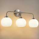 RUIYEY Bathroom Vanity Light Fixtures: 3-Lights Bathroom Lighting Fixtures Over Mirror, Brushed Nickel Vintage Wall Lights with Milky White Frosted Glass Shade for Bath Bedroom