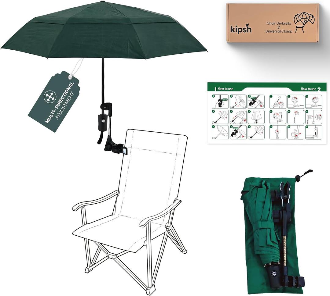 8 x Beach Chair Patio Umbrella with Universal Adjustable Clamp - Clamp-on Outdoor Sports Umbrella for Stroller Pool Camp Bleachers, Compact Lightweight Portable Shade, Windproof Sunshade (Dark Green)