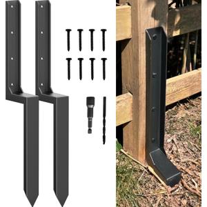 Fence Post Repair Kit - One-Piece Steel Anchor & Stakes for Broken/Leaning 4x4/6x6 Wood Posts (Thickened 11-Gauge, 2-Pack)