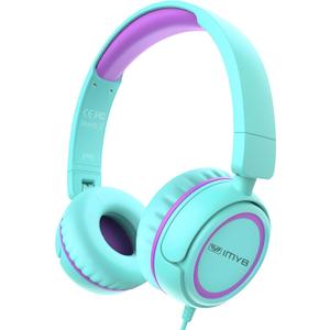 IMYB V1 Kids Headphones, 85dB Safe Volume for School, Toddler 2-12, Adjustable Foldable Durable Wired Cord, iPad Kindle Tablet Chromebook 3.5mm On-Ear for Boys Girls Teens Travel Plane (Green)