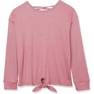 Long Sleeve Ribbed Tie Front Top