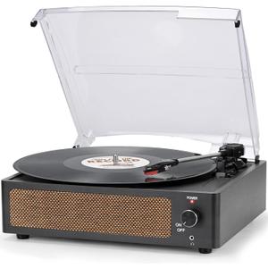 Vinyl Record Player with Speakers Vintage Turntable for Vinyl Records Belt-Driven Turn Table Support 3-Speed, Wireless Playback, Headphone, AUX-in, RCA Line LP Phonograph for Sound Enjoyment Black