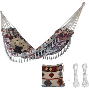 Double Boho Macrame Hammock with Tassels, Portable Patio Hammock with Carry Bag for Poolside, Camping, Porch Patio, Bedroom, Balcony, OutdoorIndoor59''*79''