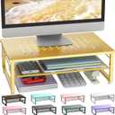 gianotter 2-Tier Metal Monitor Stand Riser, Desk Organizer for Monitor, Office Desk Storage Organizer for Office Supplies (Gold)