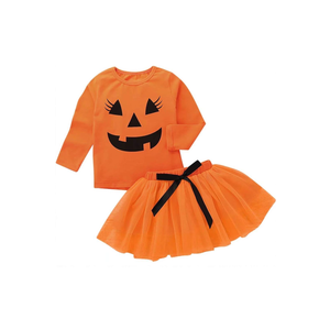 3Pcs Halloween Toddler Baby Girl Smile Pumpkin Tops+Tutu Tulle Skirt Outfits Long Sleeve Clothes 110, Orange