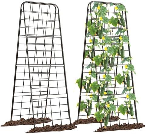 Heavy Duty 50"x17" Adjustable A-Frame Trellis for Climbing Plants – Rust-Proof Metal Garden Trellis with Dense Grid Design, Perfect for Raised Beds, Tomatoes, Cucumbers & Outdoor Vines (Black, 2 Pcs)