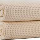 New Microfiber Waffle Bath Towels, 2 Pieces, Oversized, Soft, Absorbent, Fast Drying, Lint Free (Champagne)