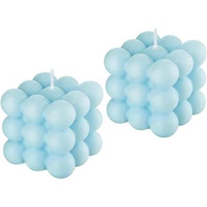 Blue Bubble Candle 4PCS - Fresh Scented Scandinavian Cube Candles, Danish Pastel Decor for Room/Bathroom & Floating Shelves, Valentine Gifts for Women