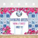 MEHOFOND 6x3.6ft Disco 17th Birthday Backdrop Dancing Queen Young Sweet Only 17 Photography Background Dance Theme Birthday Party Banner Blue Tiles Rose Red Floral Party Photo Props