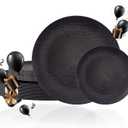 WONDERFUL 32pcs Black Plates Black Plastic Plates Unbreakable and Reusable Plastic Plate Dishwasher safe Dishes Set Includes:16 Dinner 10" & 16 Dessert Plate 7.3" Suitable for Camping Outdoor Party