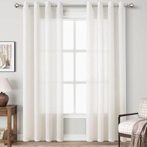 Nanspring Cream Linen Curtains 84 Inches Length for Living Room 2 Panels Set Grommet Light Filtering Gauze Window Sheer Curtain Modern Rustic Farmhouse Burlap Look Textured Semi Sheer Drapes 52x84