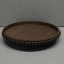 Decorative Tray 12in Round Wood Beaded - Brown Serving Tray Risers for Living Room, Coffee Table, Kitchen or Farmhouse Display