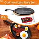Lallisa 12 Sets Cast Iron Fajita Plate Set Fajita Plate Pan with Wooden Tray Anti Scald Protection Hot Mitt Cast Iron Skillet Set for Home Barbecue Kitchen Party Restaurant Catering Service
