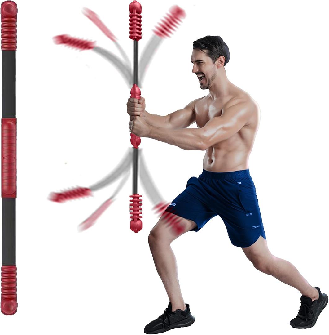 Elastic Fitness bar, Weight bar, Core Strength Training, Arm Twister, Home Gym Workout, Suitable for Men, Women Body Shaping and Fat Burning Training (red)