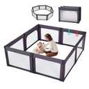Foldable Baby Playpen, Shape & Size Adjustable Playpen for Toddler, 79x71 Large Play Pens Safety Mesh Foldable Playard for Babies, Portable Baby Fence Play Area Kids Play Pen, Dark Grey