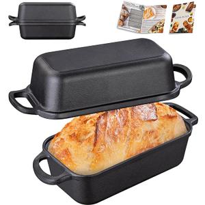 GRMImosa 2 in 1 Cast Iron Loaf Pan wiht Lid, Bread Loaf Pans for Baking Bread 9x5, Sourdough Bread Baking Pan for Homemade Bread, Meatloaf, Cherry