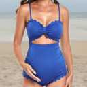 EastElegant Maternity One Piece Swimwear Back Cutout Pregnancy Bikini Scalloped Pregnant Bathing Suit (Blue, XXL)