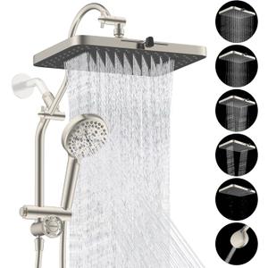 Hibbent Upgraded 13'' Shower Head Combo, High Pressure 5 Spray Rainfall Showerhead, 10 Spray Mode Handheld, All Metal Easy Reach 4-way Diverter with Pause Mode, 71'' Hose and Holder, Brushed Nickel Hibbent Upgraded 13'' Shower Head Combo, High Pressure 5 Spray Rainfall Showerhead, 10 Spray Mode Handheld, All Metal Easy Reach 4-way Diverter with Pause Mode, 71'' Hose and Holder, Brushed Nickel