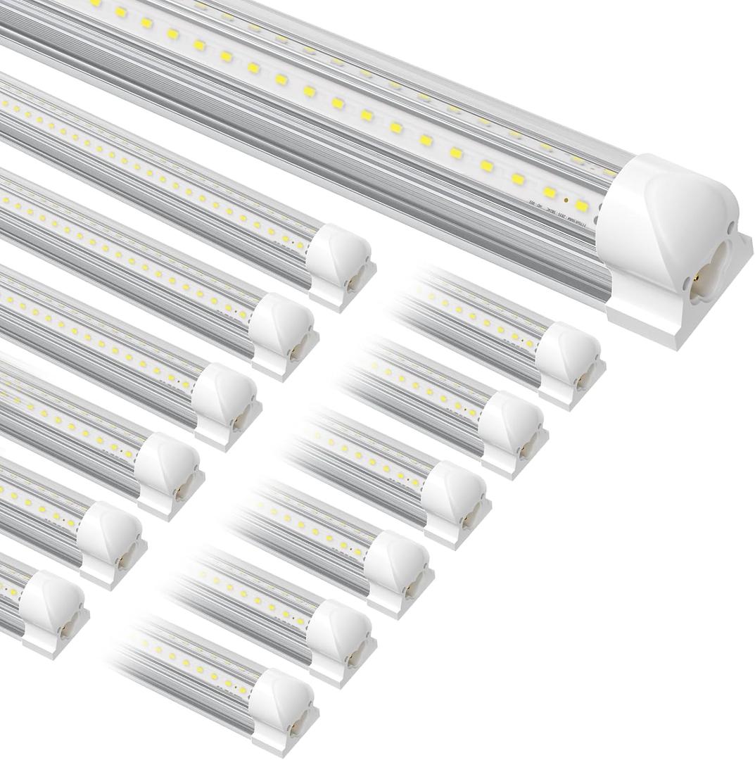 12-Pack T8 LED Shop Light 4FT, 42W 6300 Lumen 5000K Daylight, Linkable and Plug and Play Lights for Garage Ceiling Workshop Commercial Lighting, Non-Dimmable