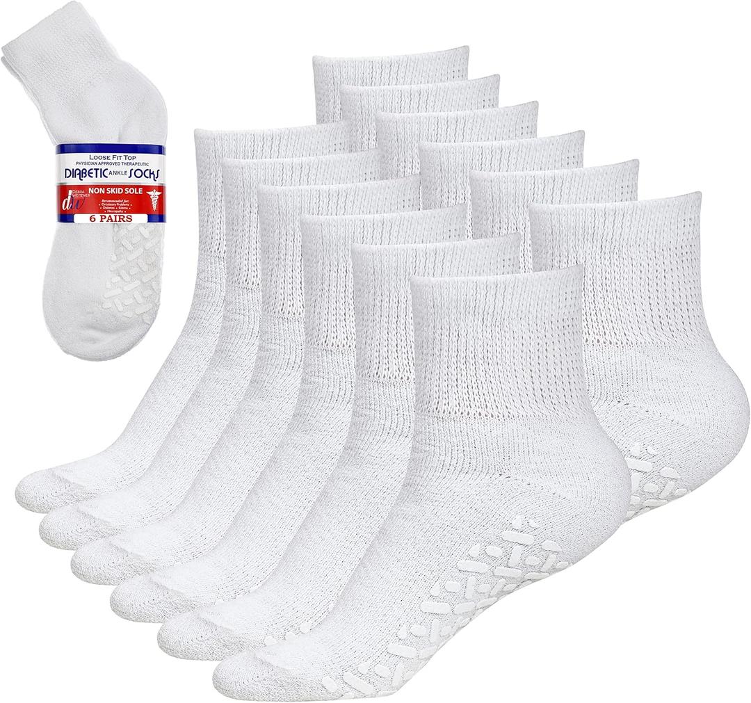 Debra Weitzner 6Pk Non-Binding Loose Fit Sock - Non-Slip Diabetic Socks for Men and Women - Crew, Ankle (10-13)