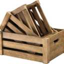 Lawei Set of 3 Wood Nesting Storage Crates with Handle, Rustic Farmhouse Decorative Wooden Crates Distressed Crates Storage Container for Display, Large Vintage Wood Decor Crates Wooden Baskets