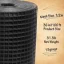 Black Hardware Cloth 1/2inx36inx100ft, Chicken Wire Fencing, 19Gauge, PVC Coated Chicken Wire, Hardware Cloth, Perfect for Chicken Wire Mesh, Rodent Mesh, Tree Guard, Chicken Coop