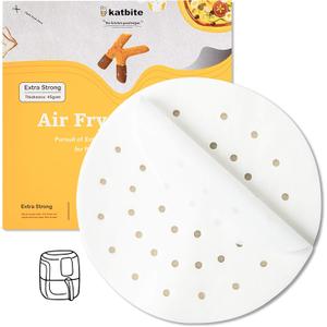 2 x Katbite Air Fryer Parchment Paper Liners 120Pcs, 7.5 inch Perforated Parchment Paper, Heavy Duty & Non-stick Round Parchment Paper for Air Fryer Basket, Bamboo Steamer, Metal Steamer