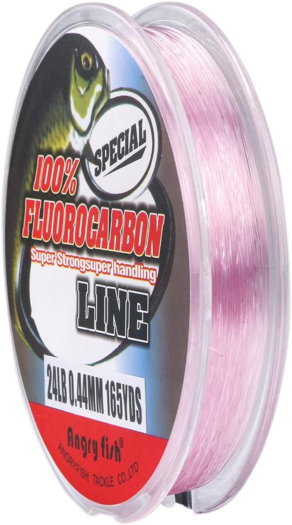 ANGRYFISH 100% Fluorocarbon Fishing Line and Fluorocarbon Leader-Invisible Underwater-Faster Sinking- Ultralow Stretch(2-30LB) (Pink)