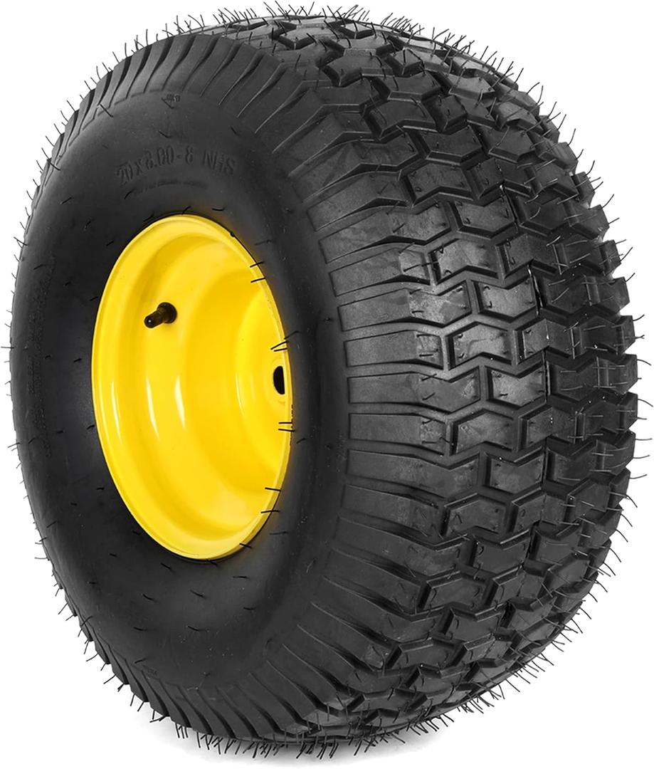 AR-PRO 20x8.00-8 Rear Tire and Wheel Assembly, 4-Ply Tubeless Turf Tire with 3/4" Borehole, 3.5" Offset Hub, 3/16" Keyway Compatible with John Deere Riding Lawn Mowers & Garden Tractors