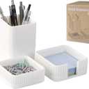 Aesthetic Desk Organizers and Accessories Set of 3 with Pen Holder, Paperclip Holder, Sticky Note Holder - Durable Plastic Pencil Holder for Office Women Men-Teacher Appreciation/ Back-to-school Gift