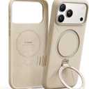 TORRAS Q3 Silicone 360 Spin for iPhone 17 Pro Case with Stand, Fit for MagSafe, Magnetic Ring Kickstand with Camera Control, Liquid Silicone Rubber Soft Phone Case for iPhone 17 Pro 6.3'', Dune Beige